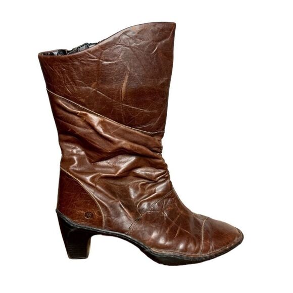 Josef Seibel brown leather ruched gathered mid calf heel boots size 39 - Picture 1 of 13